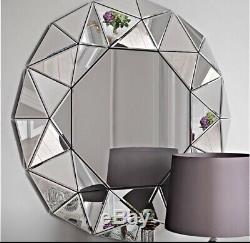 BNTW Large Modern Silver Round Venetian Wall Mirror Abstract Frame Style 60cm