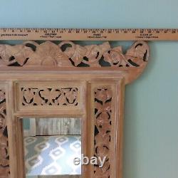 Bali Wall Mirror Hand Carved Wood Heavy Ornate Frame Asian Style Large 29x25