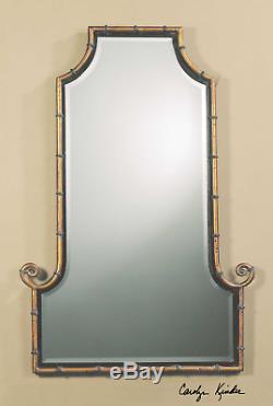 Bamboo Curl Flat Top Arch Gold & Black Wall Mirror Large 42