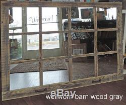 Barn Wood 12-Pane Window Mirror Rustic Mantel or Wall Hanging Large Mirror 46x36