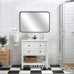 Bathroom Mirror for Wall, 1 Black Metal Frame Mirror for Home Decor, Large Wall