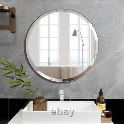 Bathroom Vanity Mirror Large Silver Frameless Round Beveled Wall Decor Mirrors