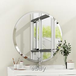 Bathroom Vanity Mirror Large Silver Frameless Round Beveled Wall Decor Mirrors