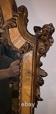 Beautiful Carved Antique French Provincial Rococo Large Wall Mirror Signed 1965