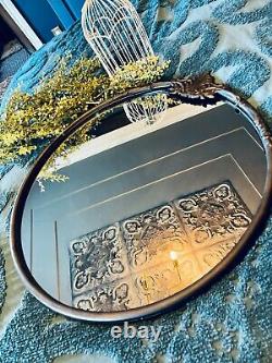 Beautiful Large Antique/Vintage-black 24 Ornate Round Metal Framed Wall Mirror