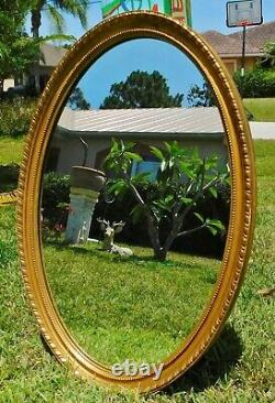 Beautiful Large Antique/Vtg 33 Ornate Gold Solid Wood Oval Hanging Wall Mirror