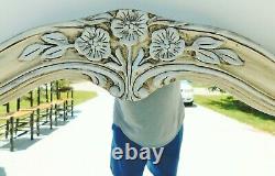 Beautiful Large PAIR Antique/Vtg 46 Wood Ivory & Light Blue FLOWER Wall Mirrors