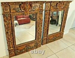 Beautiful Large PAIR Vintage 42 Ornate Decorative Hanging Beveled Wall Mirrors