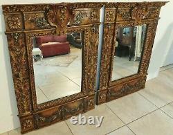 Beautiful PAIR Large Vintage 42 Ornate Decorative Hanging Beveled Wall Mirrors