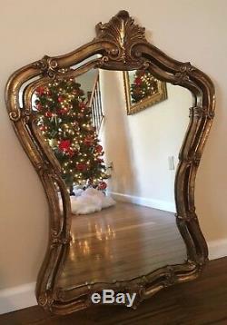 Beautiful Vintage Large Ornate Burnish Arch Wall Hanging Mirror Gold Leaf