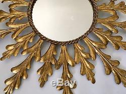 Beautiful Vintage Sunburst Italian Gold Gilt Metal Large 36 Wall Mirror Italy