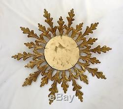 Beautiful Vintage Sunburst Italian Gold Gilt Metal Large 36 Wall Mirror Italy