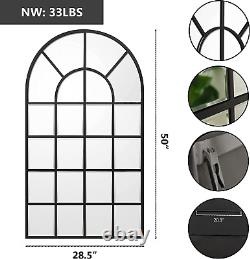 Black Arched Window Mirror, Large Window Pane Mirror with Beveled, Metal Framed