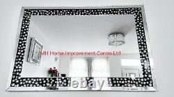 Black Silver Sparkly Floating Facet Crystal Premium Large Wall Mirror 120x80cm