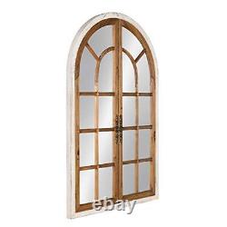 Boldmere Large Traditional Wood Windowpane Arch Mirror 28x44 Rustic Brown And Wh