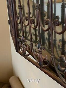 Bombay Large Wall Mirror with Bronze Wrought Iron Grill and Fleur de Lis Accent