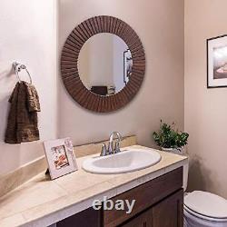 Chende 30'' Round Mirror with Wood Frame, Large Decorative Mirror for Wall