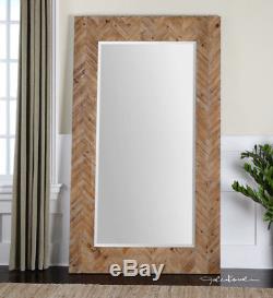 Chevron Pattern Oversized Large Wood Wall Floor Mirror XL 74