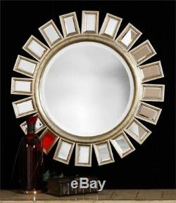 Chic Modern Silver Gold Sunburst Wall Mirror Large 34 Mantel Hall Entry Horchow