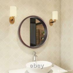 Circle Mirror with Wood Frame 30 x 30 in Walnut Brown Round Modern Large Mirror