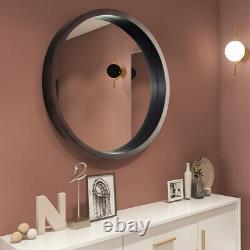Circle Mirror with Wood Frame Round Large Mirror For Bathroom Living Room Decor