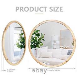 Circle Wooden Wall Mirror, 39inch Round Natural Wood Mirror Large Rustic Farmh