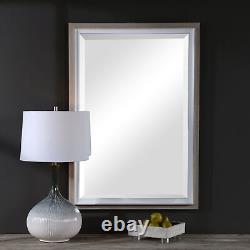 Classic Neutral Linen White Wall Mirror Gloss Oatmeal Vanity Large 40 in