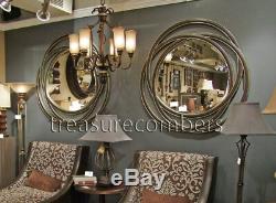 Contemporary Black Entwined Circles Round Wall Mirror Large 48 Modern Art Chic
