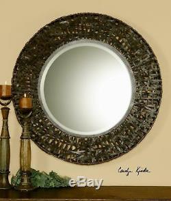 Contemporary Black Woven Metal Wall Mirror Modern Art Extra Large Round Luxury