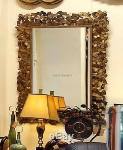 Contemporary GOLD Messed Metal Wall Mirror Modern Extra Large Vanity HORCHOW