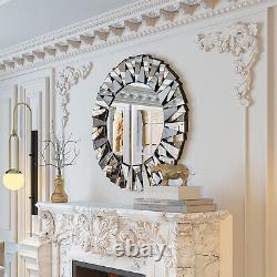 Contemporary Large Decorative Mirror Round Starburst Wall Mirror Beveled Edge