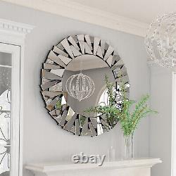 Contemporary Large Decorative Mirror Round Starburst Wall Mirror Beveled Edge