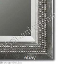 Contemporary Large SILVER LEAF Wall Mirror Vanity Mantle Beaded Modern Luxury
