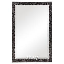 Contemporary Mosaic Tile Wall Mirror Gray Silver Black 36in Classic Large Vanity