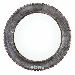 Contemporary Silver Bronze Metal Strips Round Wall Mirror Large 46 Industrial