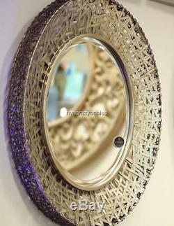 Contemporary Silver MESSED METAL Wall Mirror Modern Extra Large Round Horchow