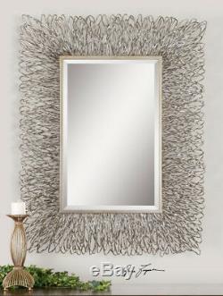 Contemporary Silver Wire Metal Wall Mirror Large 56 Modern Decor