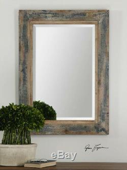 Country Farmhouse Slate Blue Gray Wood Wall Mirror Large Vanity Bath