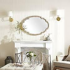 Curved Oval Wall Mirror Aged Washed Wood Large 35 Shield Shaped Farmhouse Beach