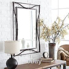 Curved Scratched Bronze Iron Beveled Wall Mirror Large 38 Rustic Farmhouse Chic