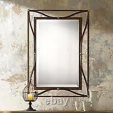 Curved Scratched Bronze Iron Beveled Wall Mirror Large 38 Rustic Farmhouse Chic