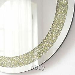 DeaTee Round Wall Mirror Decor with Crush Diamond 24x24x1.57 Inches Large Han