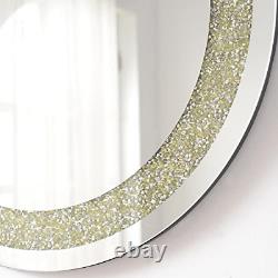 DeaTee Round Wall Mirror Decor with Crush Diamond, 24x24x1.57 Inches Large for