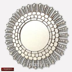 Decorative Round Mirror 31.5 from Peru, Handcarved Large Silver Sunburst Mirror