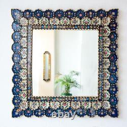 Decorative Square Wall Large Mirror 27.8in, Peruvian Accent Mirror for wall room