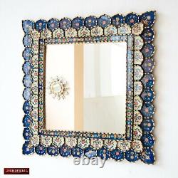 Decorative Square Wall Large Mirror 27.8in, Peruvian Accent Mirror for wall room