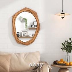 Decorative Wall Mounted Irregular Shape Mirror Brown Wooden Frame Large