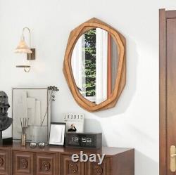 Decorative Wall Mounted Irregular Shape Mirror Brown Wooden Frame Large