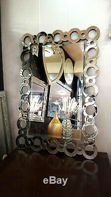 Designer Decorative Large Art Deco Glass Silver Bevelled Wall Mirror 120x80cm
