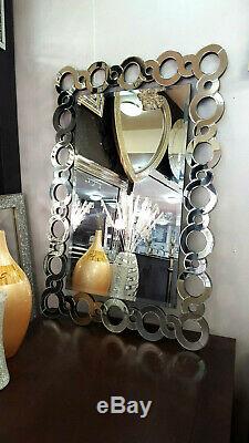 Designer Decorative Large Art Deco Glass Silver Bevelled Wall Mirror 120x80cm